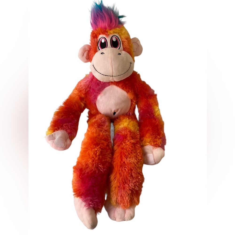 Kellytoy Hanging Monkey Plush Neon Pink Orange Yellow 2018 Hook & Loop Paws 21"
